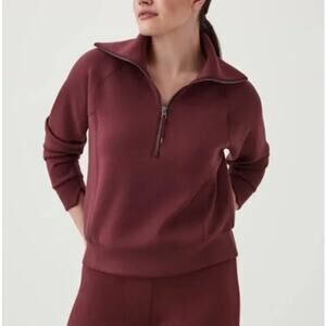 Spanx AirEssentials Half Zip Sweater Pullover Red Sz. M